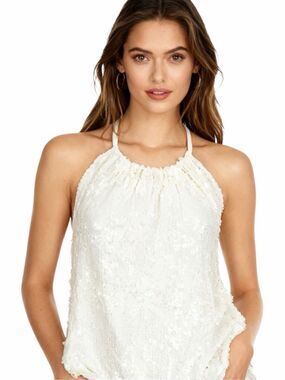 NWT Gold Hawk Sequins Tank in Dove Large